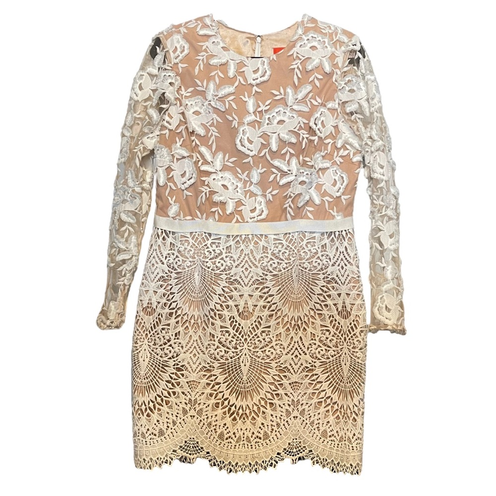 Monique Lhuillier White and Cream Lace‎ Cocktail Dress